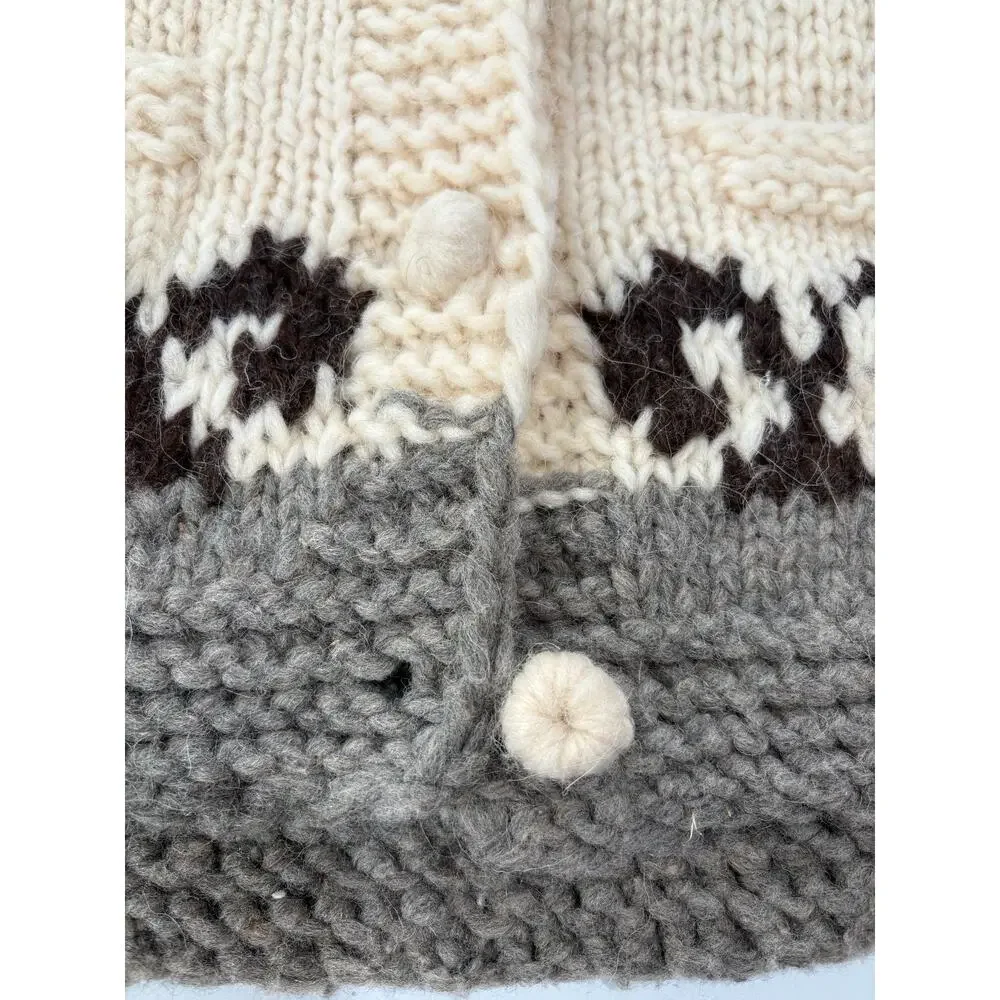90s VTG Chunky Wool Cardigan Vest Large XL Hand Knit Cottagecore Romania Unisex